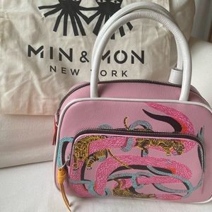 Min & Mon Marino Medium Crossbody Blush Pink Leather Bag - Tangle Rumble Print.!